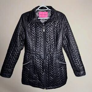 Betsey Johnson Black Quilted Puffer Coat Full Zip Women’s Classic Outerwear Sz M